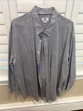 Cutter & Buck Men's Blue & White Micro-Check Dress Shirt
